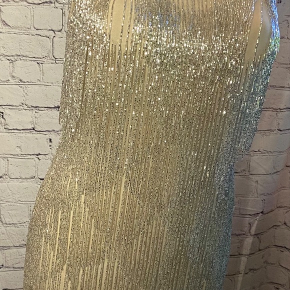 NWT Aidan Mattox Seed Bead Gold/Silver Fringe Dress, SZ 6, Fearless Era Inspired - Picture 2 of 15